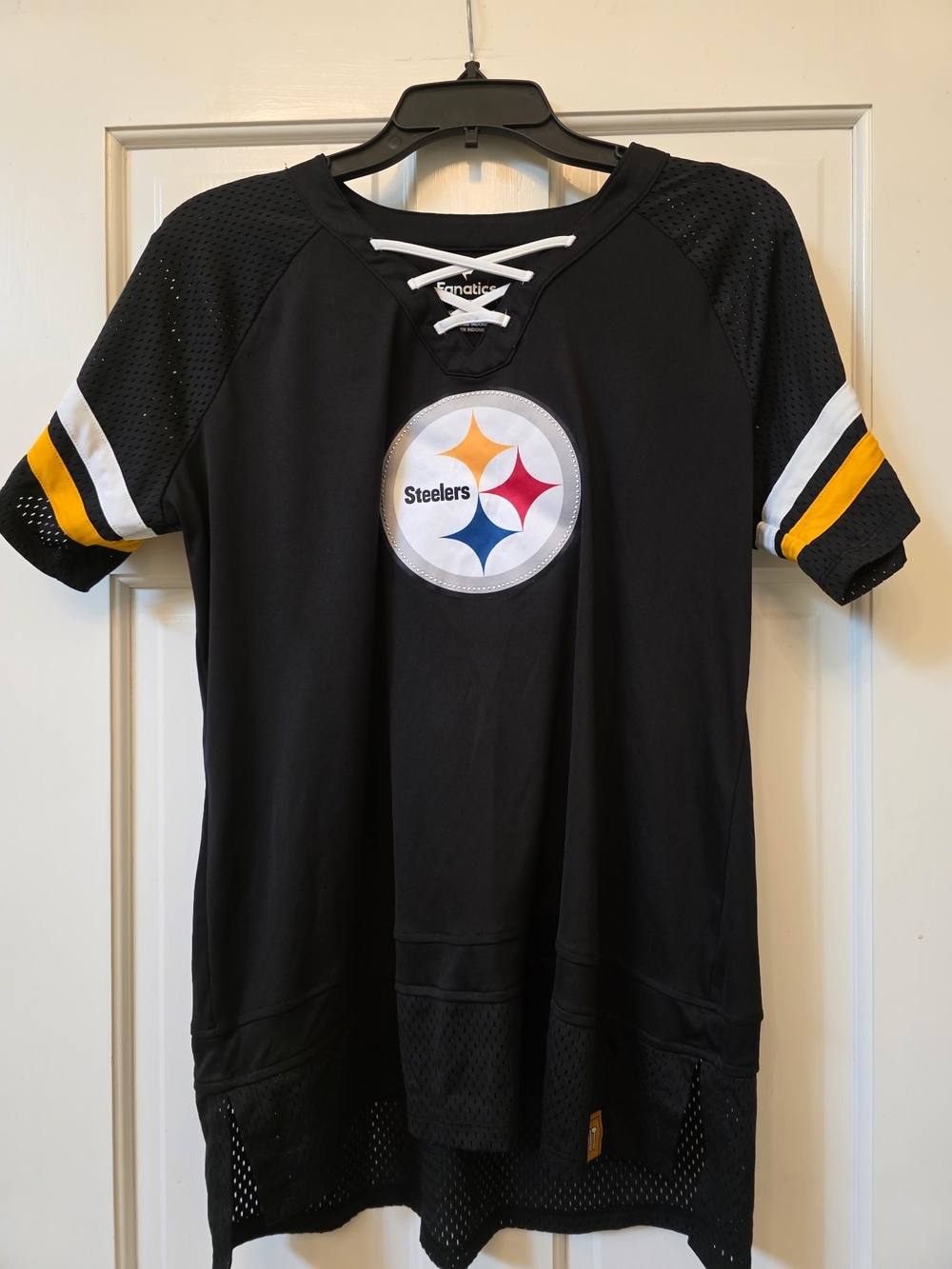 Pittsburgh Steelers Black Lace-Up Jersey Top, Fanatics, Size XL